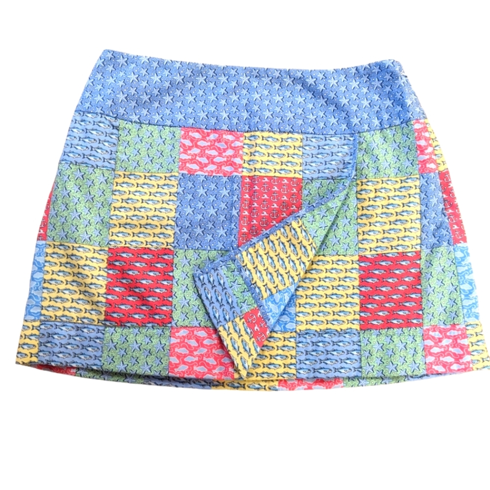 Vineyard Vines Patchwork Mini Skort in Blue, Red, Yellow, Green